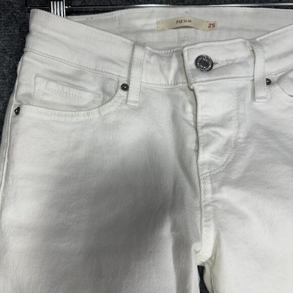 Levis 712 Slim Jeans Womens 25 White Cotton Stretch Pockets Tapered Leg - Picture 4 of 9